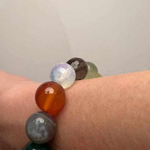 Semiprecious gemstone rainbow round bead chunky bauble beaded stacking bracelet - Picture 10 of 17